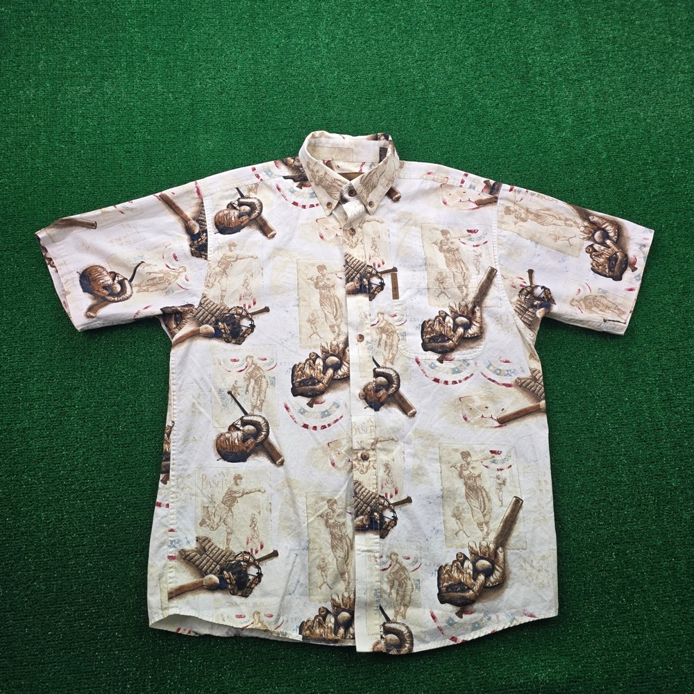 Clearwater Outfitters Shirt Mens Medium Button Down Old Time Baseball Theme